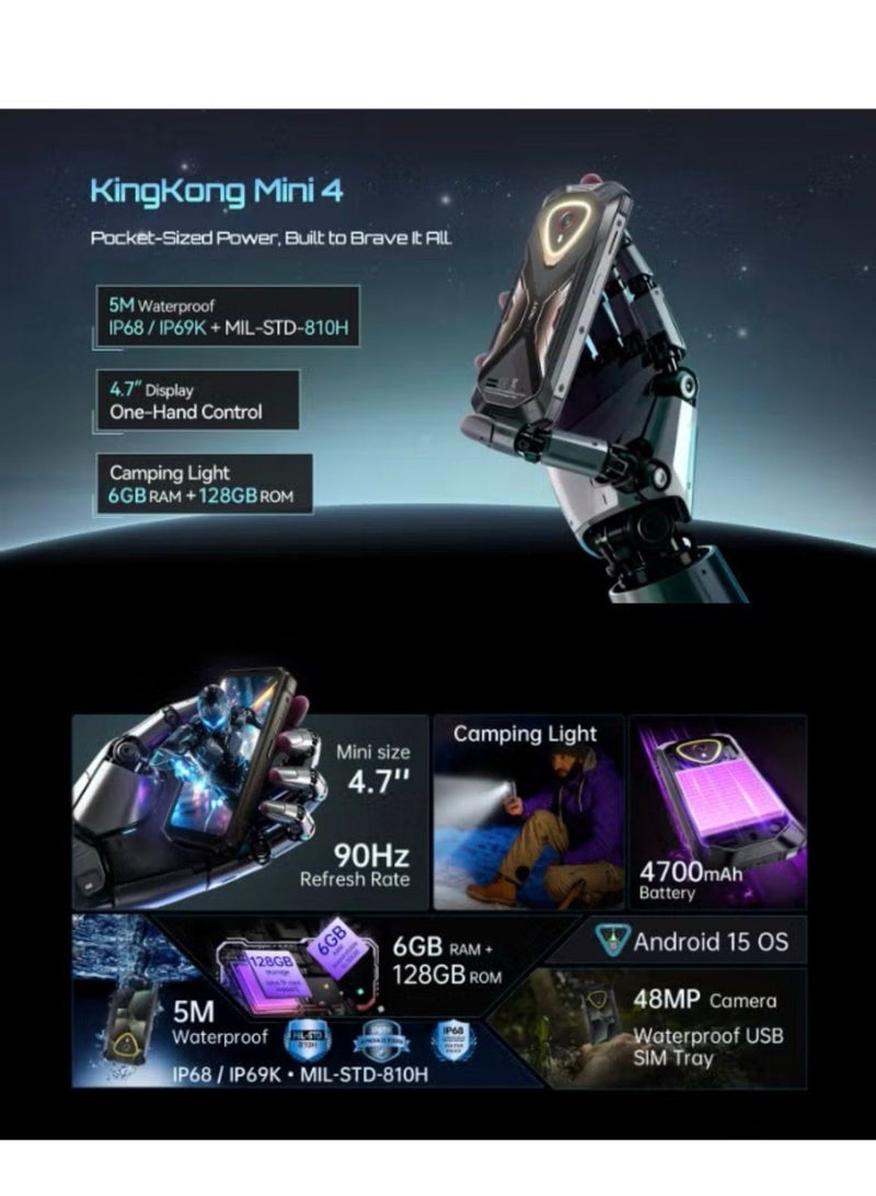 Cubot Mini Smartphone Android 15 Cubot KingKong MINI 4, 4.7-Inch mini screen, 90Hz, 4700mAh, 6RAM+128GB ROM, Mini Phone, NFC - Image 1